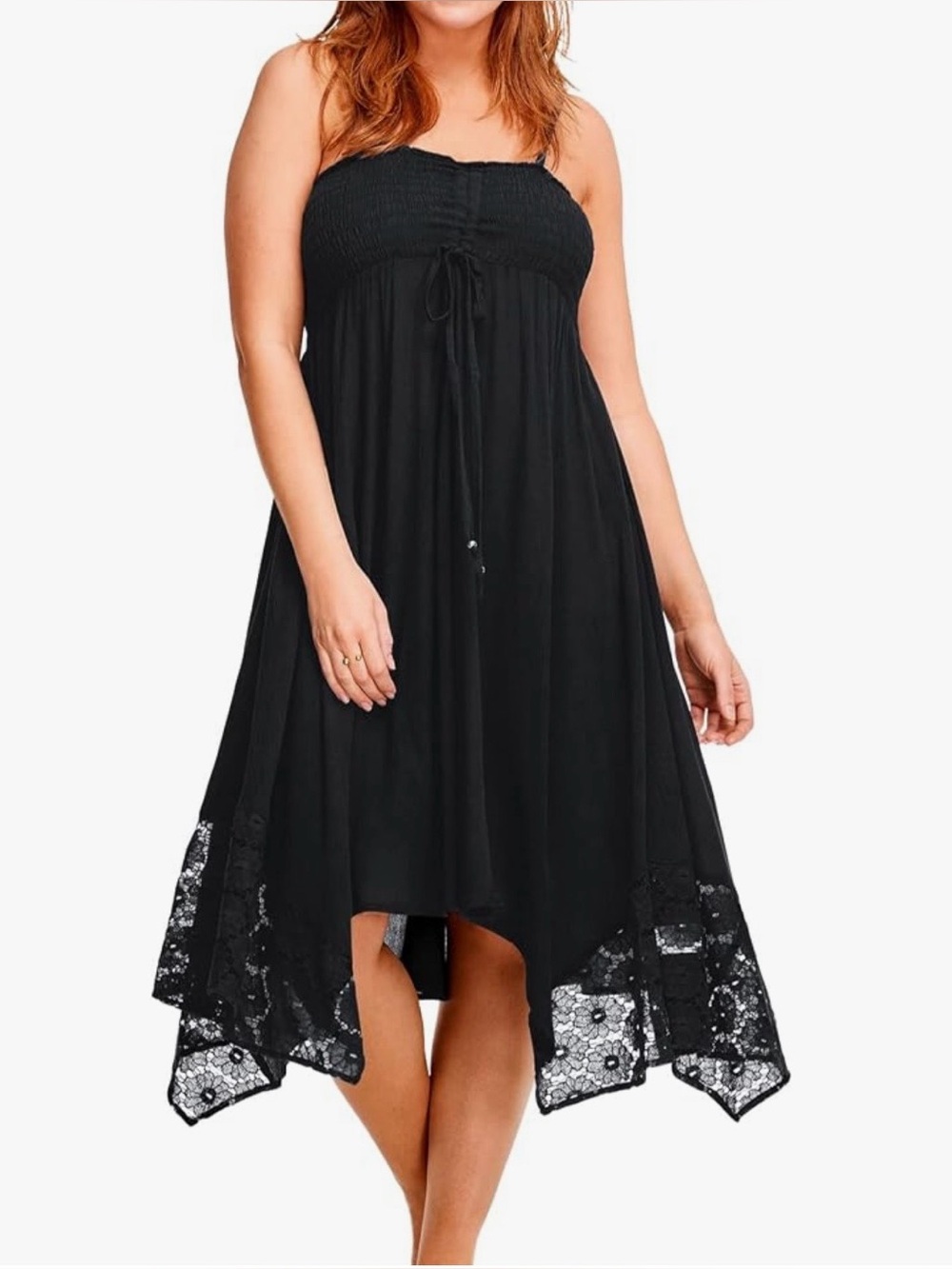 Ellos Lace Handkerchief Hem Spaghetti Strap Black Dress size 1X